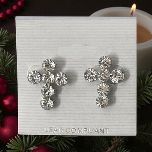 CRYSTAL‎ CROSS Stud Earrings in Silver NWT
